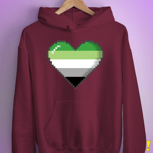 Aromantic Pride Pixel Heart Hoodie - Maroon